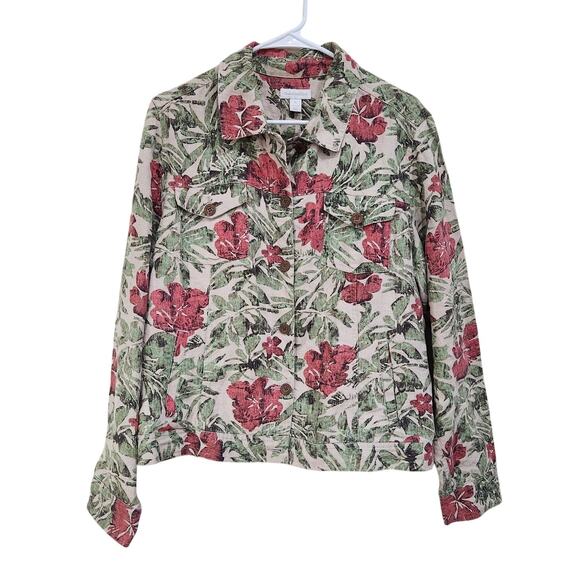Charter Club Linen Floral Shirt Jacket Button Front Tropical Muticolor Size XL - Picture 1 of 9